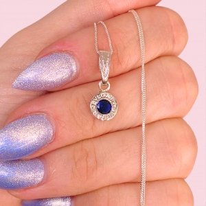 Cadena Veneziana Fina y Dije Mini Bvlgari con Piedra Azul de Plata 925
